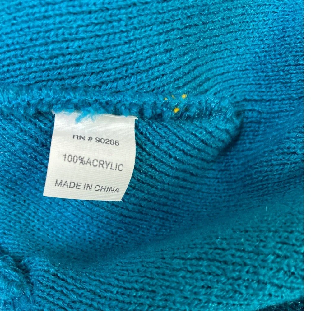 Adidas‎ Beanie Unisex One Size Teal Yellow Trefoil Logo Pom Pom Knit Hat
